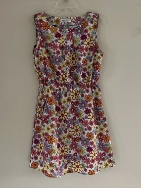 1970’s Women’s Size LARGE yellow orange pink Daisies Floral Sleeveless Dress